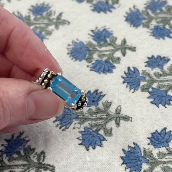 Lagos Blue Topaz Caviar Sterling Silver & 18K Yellow Gold Ring Size 7 - Picture 13 of 16